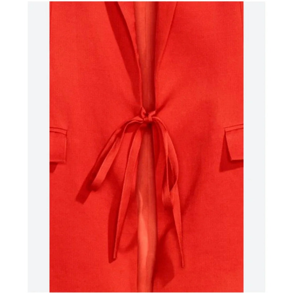 H&M Women’s Linen Blend Blazer Size 8 Red Tie Front Pockets - Picture 4 of 8